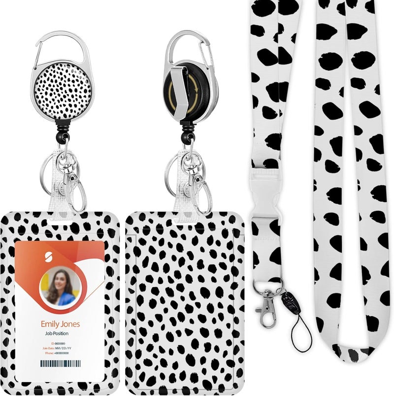 Boutilon ID Badge Holder with Lanyard,Retractable ID Badge Card Holders Detachable Neck Lanyard Strap with Badge Reel and Vertical ID Holder for Nurse Students Teachers Office Staff(Polka Dot) - Image 1